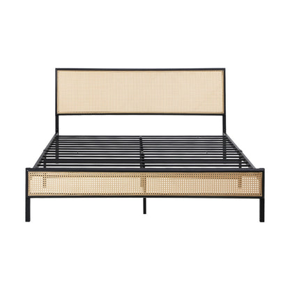 Oikiture Metal Bed Frame Double Size with Rattan Board-Metal Bed Frame-PEROZ Accessories