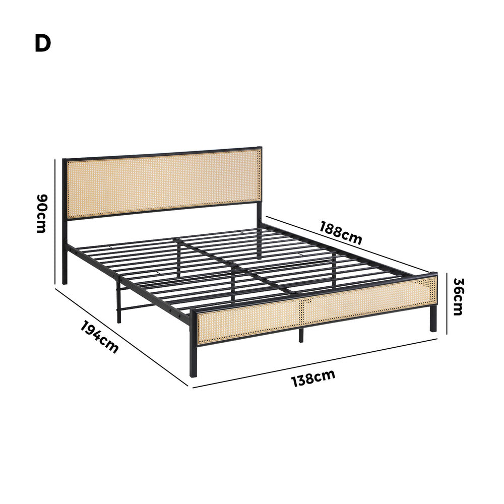Oikiture Metal Bed Frame Double Size with Rattan Board-Metal Bed Frame-PEROZ Accessories