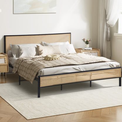 Oikiture Metal Bed Frame King Size with Rattan Board-Metal Bed Frame-PEROZ Accessories