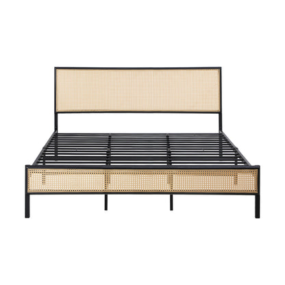 Oikiture Metal Bed Frame King Size with Rattan Board-Metal Bed Frame-PEROZ Accessories