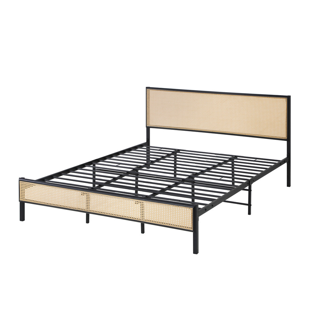 Oikiture Metal Bed Frame King Size with Rattan Board-Metal Bed Frame-PEROZ Accessories