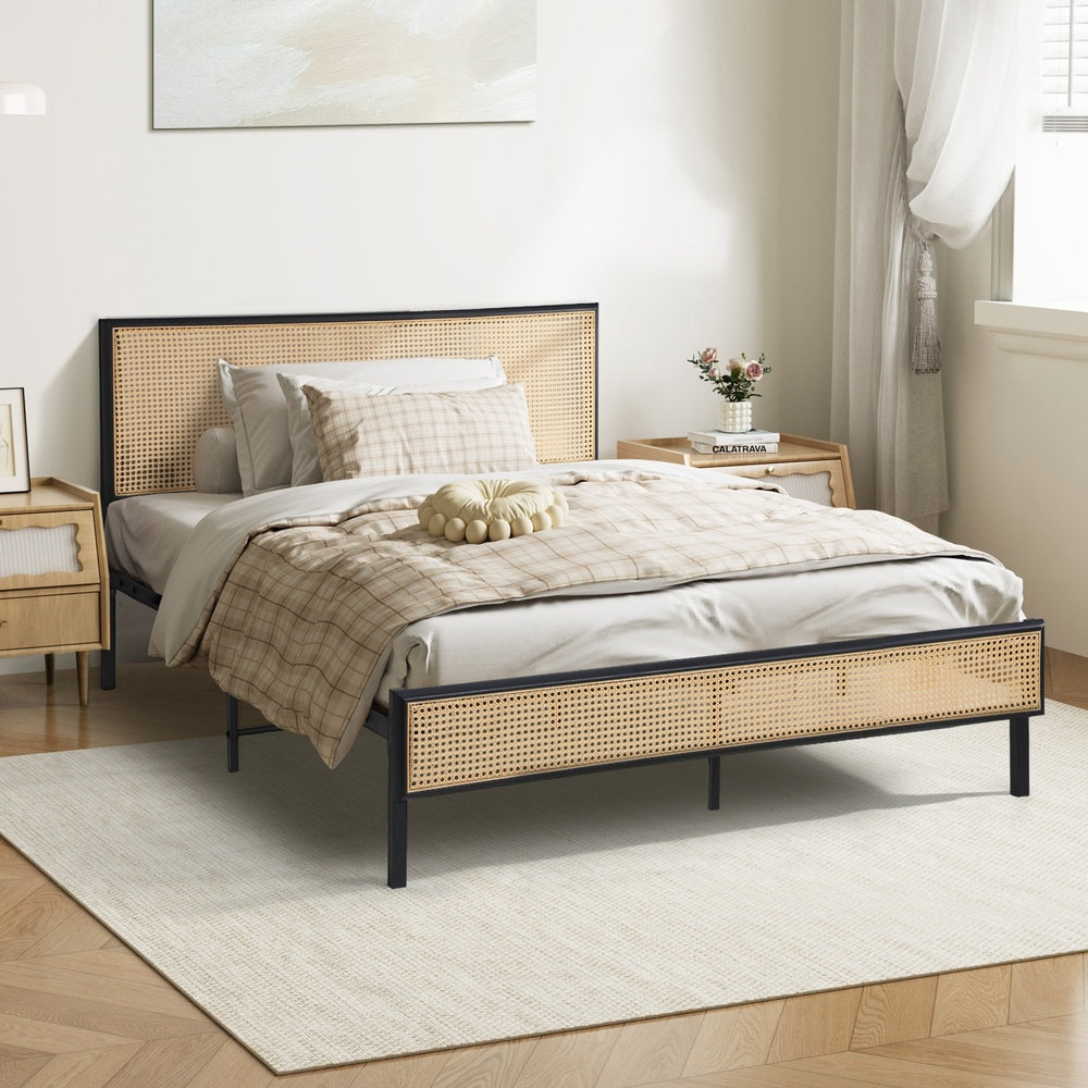 Oikiture Metal Bed Frame King Single Size with Rattan Board-Metal Bed Frame-PEROZ Accessories
