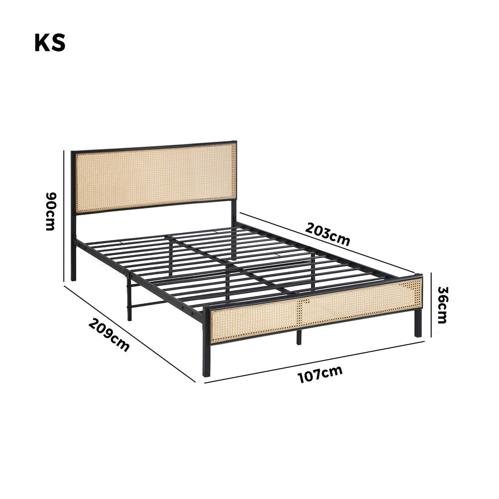 Oikiture Metal Bed Frame King Single Size with Rattan Board-Metal Bed Frame-PEROZ Accessories