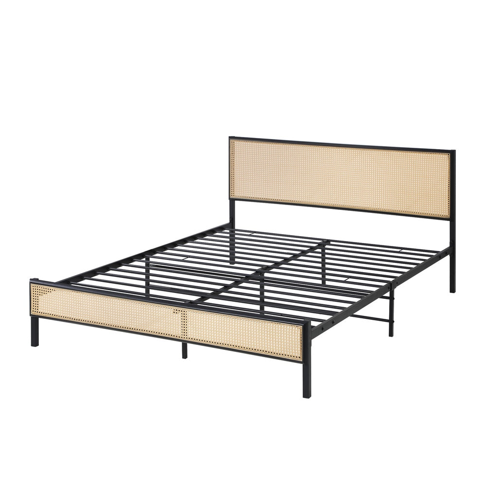 Oikiture Metal Bed Frame Queen Size with Rattan Board-Metal Bed Frame-PEROZ Accessories