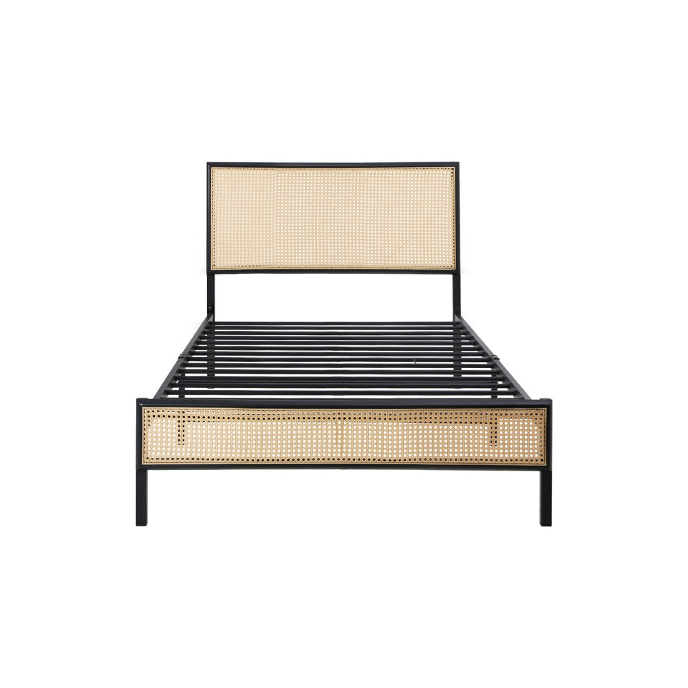 Oikiture Metal Bed Frame Single Size with Rattan Board-Metal Bed Frame-PEROZ Accessories