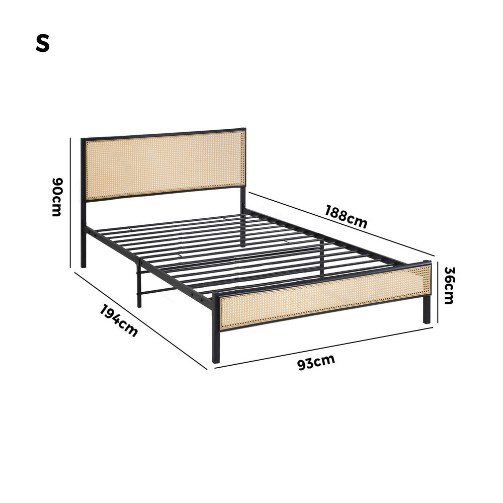 Oikiture Metal Bed Frame Single Size with Rattan Board-Metal Bed Frame-PEROZ Accessories