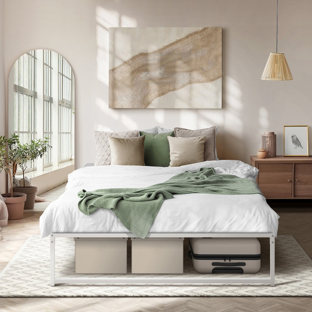 Oikiture Metal Bed Frame Double Size Bed Base White-Metal Bed Frame-PEROZ Accessories