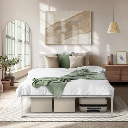 Oikiture Metal Bed Frame Double Size Bed Base White-Metal Bed Frame-PEROZ Accessories