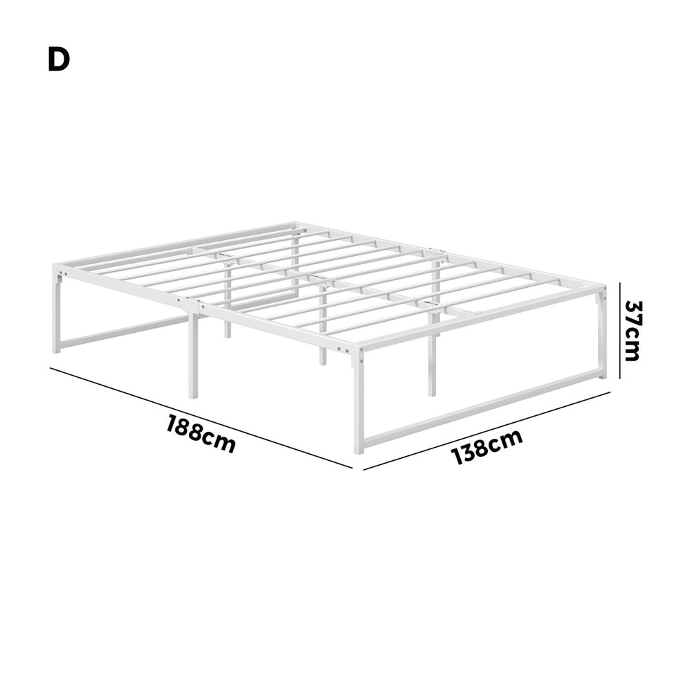 Oikiture Metal Bed Frame Double Size Bed Base White-Metal Bed Frame-PEROZ Accessories