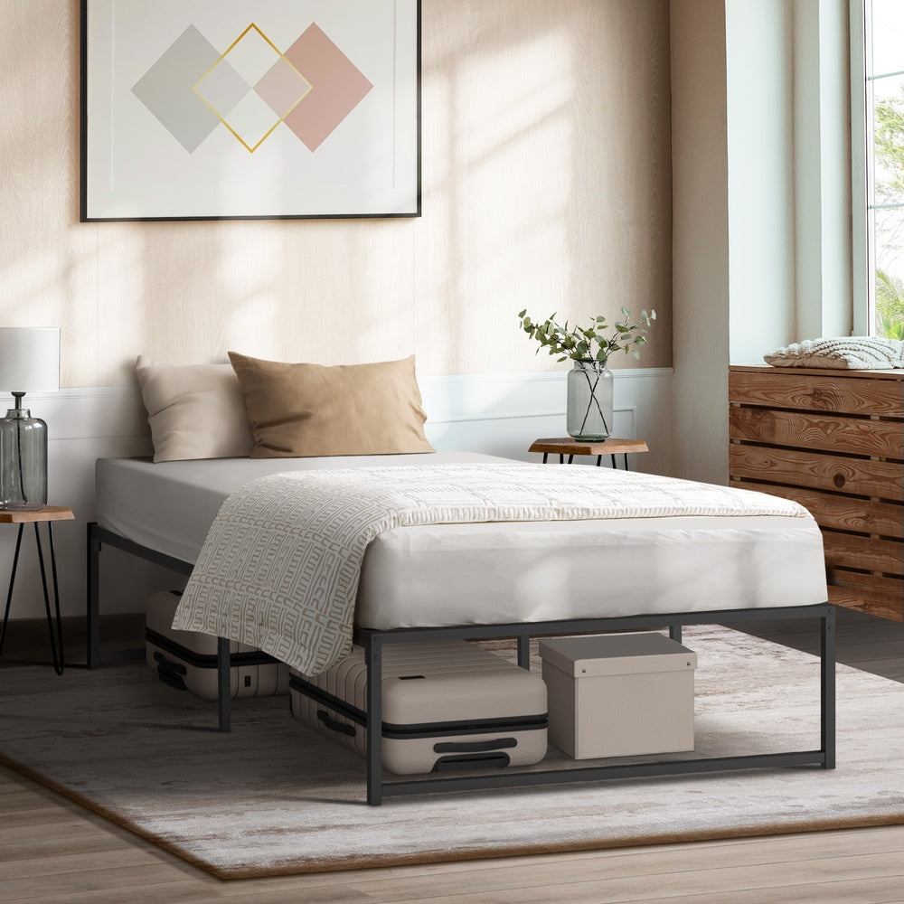 Oikiture Metal Bed Frame King Single Beds Platform Black-Metal Bed Frames-PEROZ Accessories