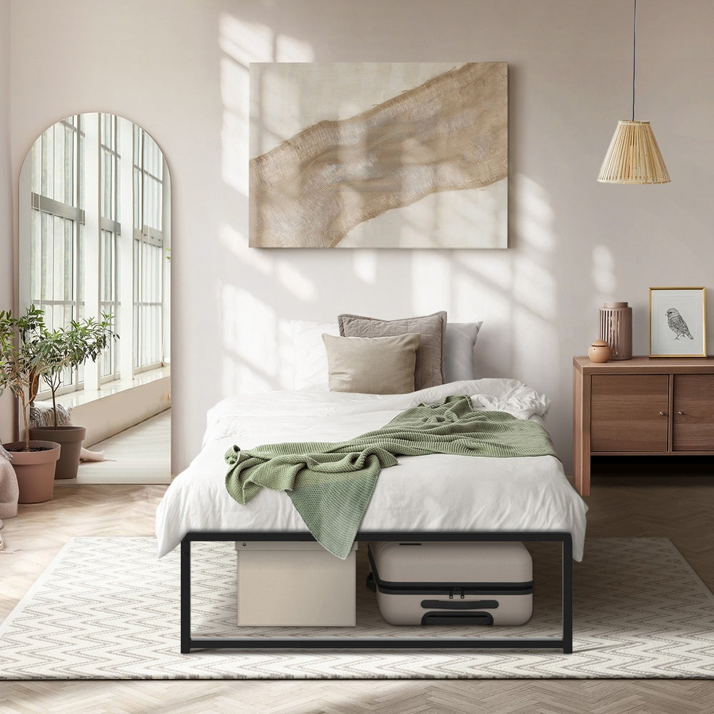 Oikiture Metal Bed Frame King Single Beds Platform Black-Metal Bed Frames-PEROZ Accessories