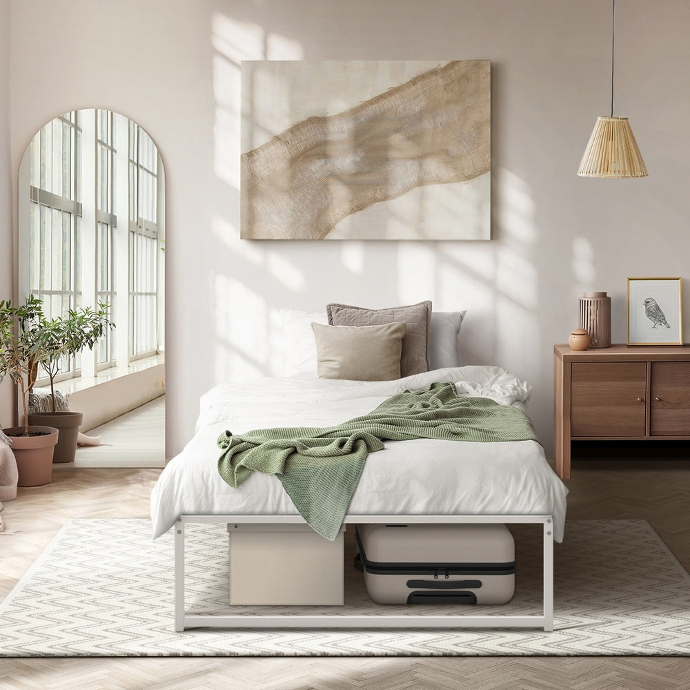 Oikiture Metal Bed Frame King Single Bed Base White-Metal Bed Frame-PEROZ Accessories