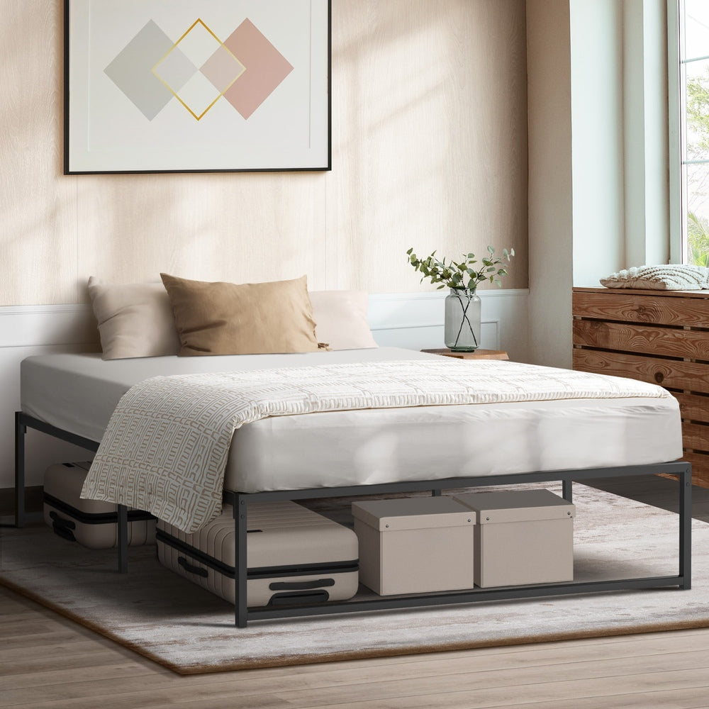 Oikiture Metal Bed Frame Queen Size Beds Platform Black-Metal Bed Frames-PEROZ Accessories