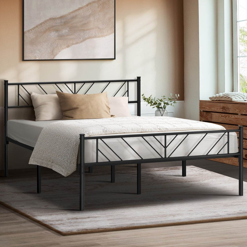 Oikiture Metal Bed Frame Double Size Bed Base Platform Black SIS-Metal Bed Frame-PEROZ Accessories