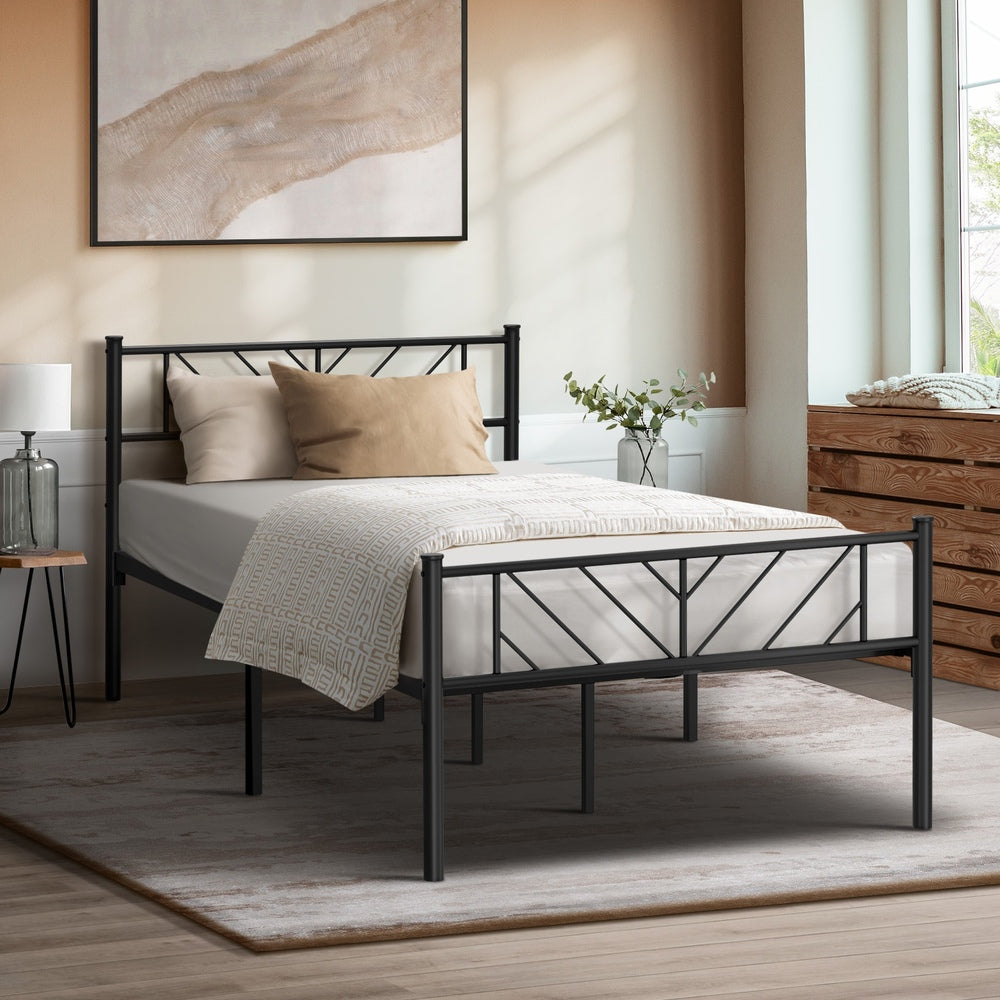 Oikiture Metal Bed Frame King Single Bed Base Platform Black SIS-Metal Bed Frame-PEROZ Accessories