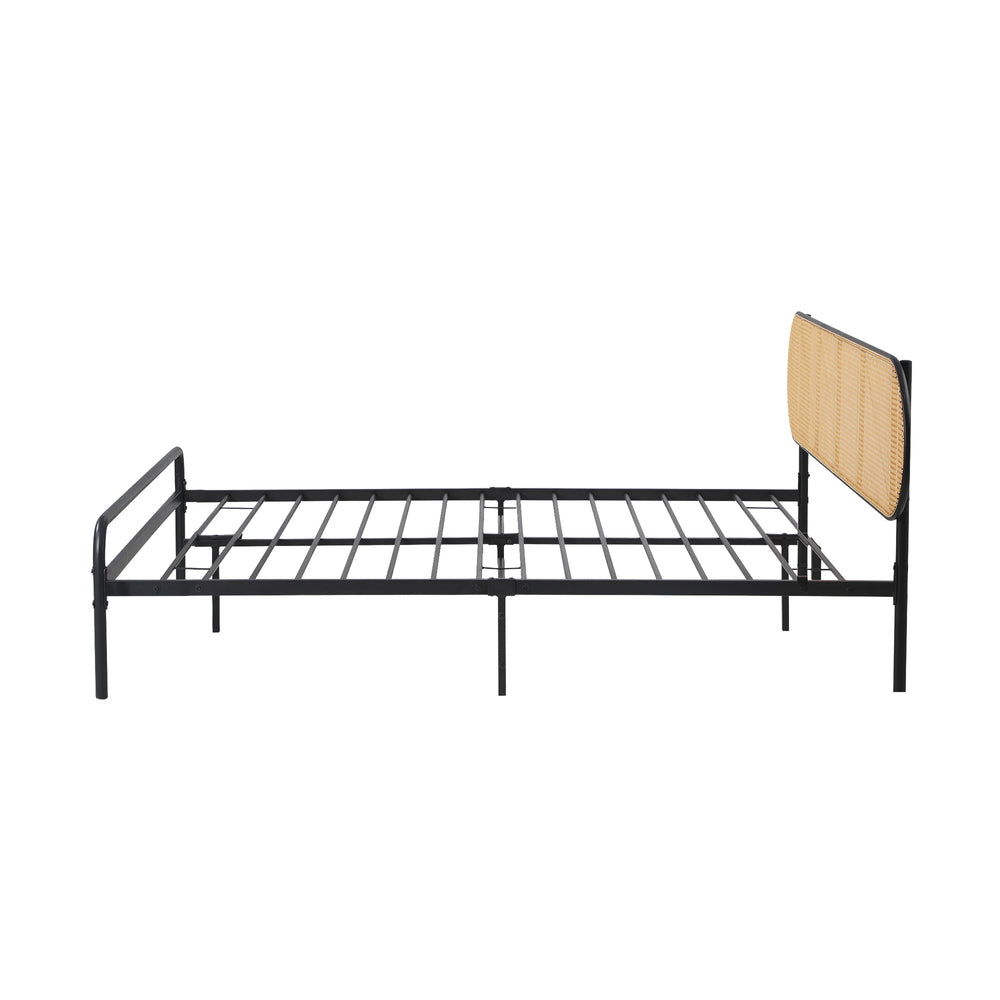 Oikiture Bed Frame Double Metal Base Rattan Headboard-Metal Bed Frame-PEROZ Accessories