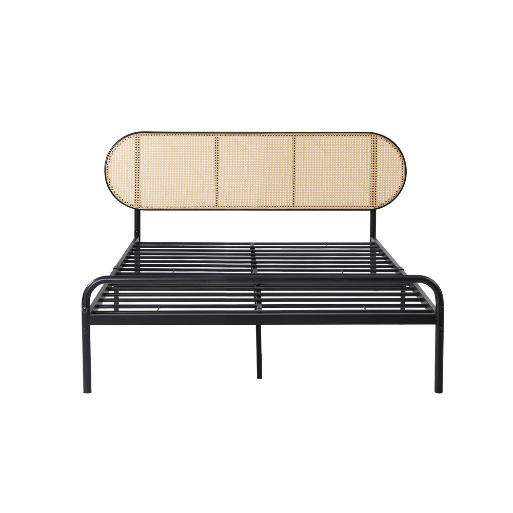 Oikiture Bed Frame King Single Metal Base Rattan Headboard-Metal Bed Frame-PEROZ Accessories