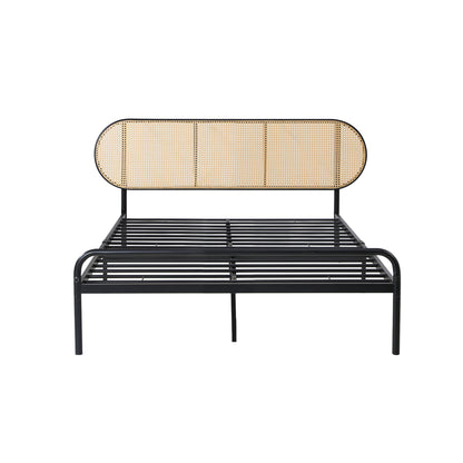Oikiture Bed Frame King Single Metal Base Rattan Headboard-Metal Bed Frame-PEROZ Accessories