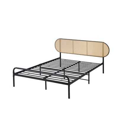 Oikiture Bed Frame King Single Metal Base Rattan Headboard-Metal Bed Frame-PEROZ Accessories