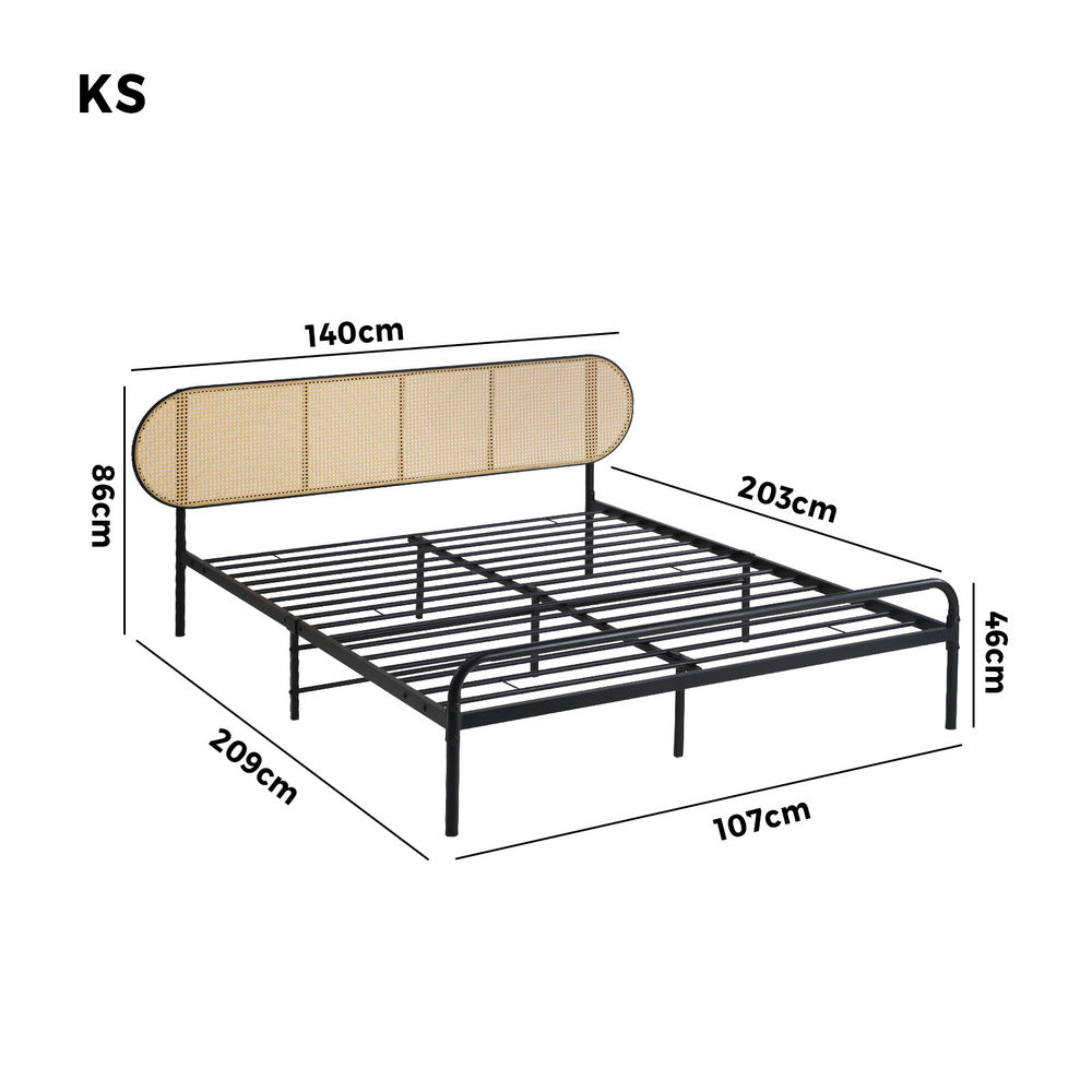 Oikiture Bed Frame King Single Metal Base Rattan Headboard-Metal Bed Frame-PEROZ Accessories