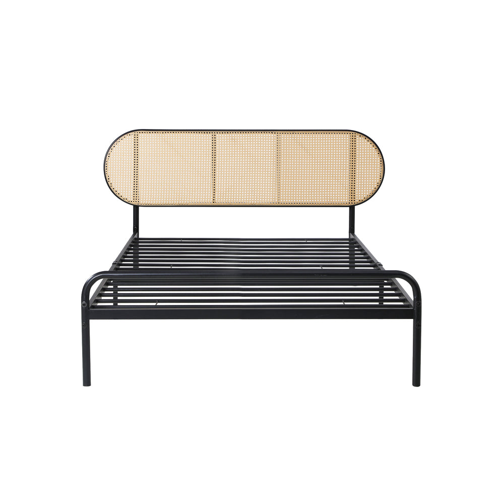 Oikiture Bed Frame Single Metal Base Rattan Headboard-Metal Bed Frame-PEROZ Accessories