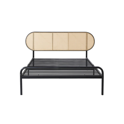 Oikiture Bed Frame Single Metal Base Rattan Headboard-Metal Bed Frame-PEROZ Accessories