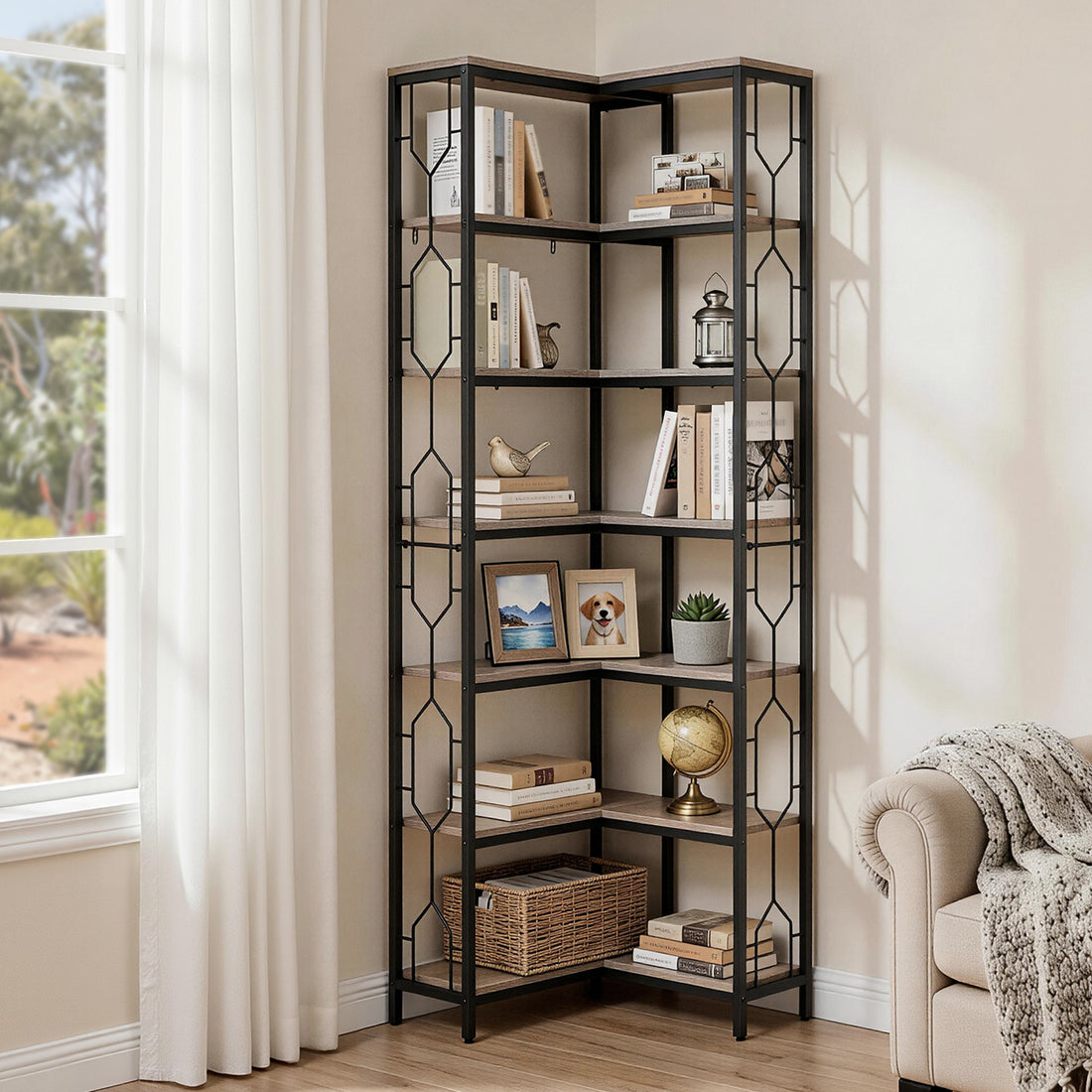 Artiss 6 Tiers Bookshelf Corner Shelf Bookcase Display Shelves Oak-Furniture > Living Room > Bookcases &amp; Shelves-PEROZ Accessories