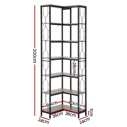 Artiss 6 Tiers Bookshelf Corner Shelf Bookcase Display Shelves Oak-Furniture > Living Room > Bookcases &amp; Shelves-PEROZ Accessories