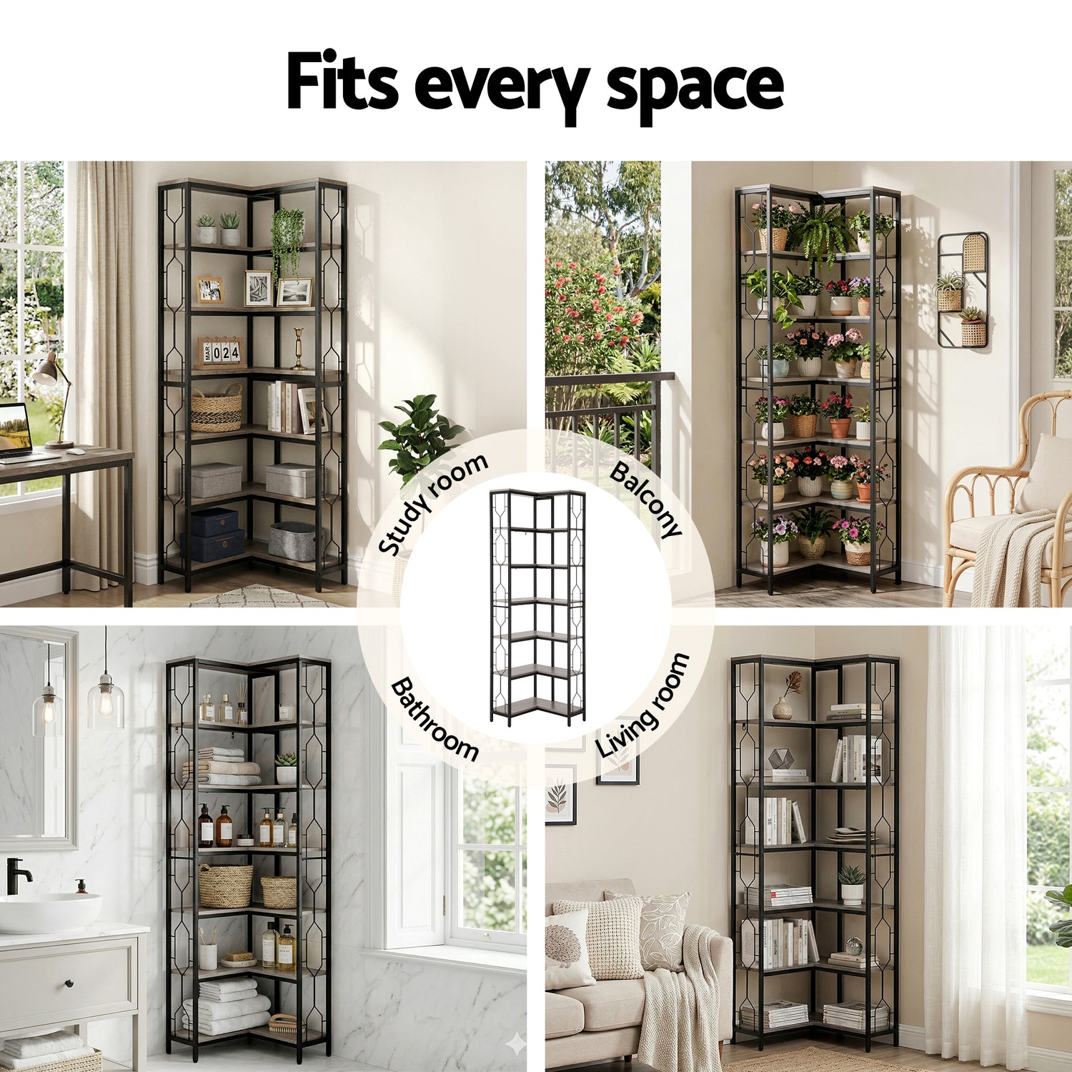 Artiss 6 Tiers Bookshelf Corner Shelf Bookcase Display Shelves Oak-Furniture > Living Room > Bookcases &amp; Shelves-PEROZ Accessories
