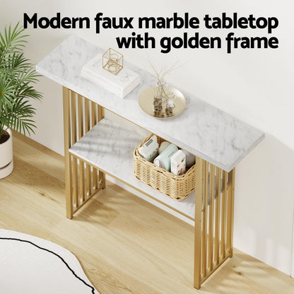 Artiss Console Table Marble Effect White&amp;Gold-Furniture &gt; Living Room &gt; Side Tables-PEROZ Accessories