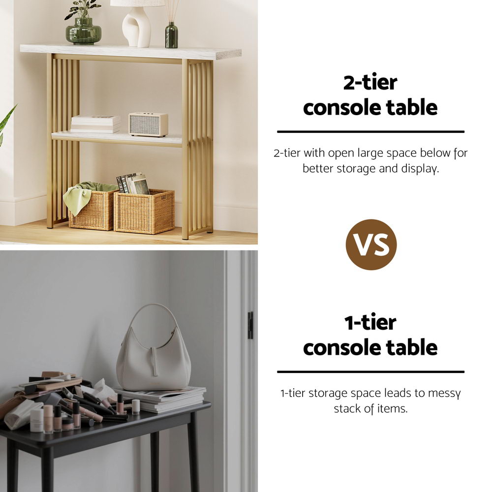 Artiss Console Table Marble Effect White&amp;Gold-Furniture &gt; Living Room &gt; Side Tables-PEROZ Accessories