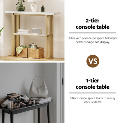 Artiss Console Table Marble Effect White&amp;Gold-Furniture &gt; Living Room &gt; Side Tables-PEROZ Accessories