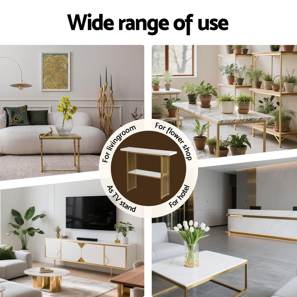 Artiss Console Table Marble Effect White&amp;Gold-Furniture &gt; Living Room &gt; Side Tables-PEROZ Accessories
