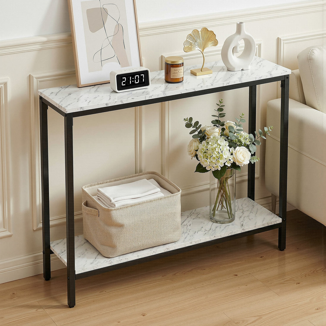 Artiss Console Table Entryway Hallway Display Desk Marble Effect White-Furniture > Living Room > Side Tables-PEROZ Accessories