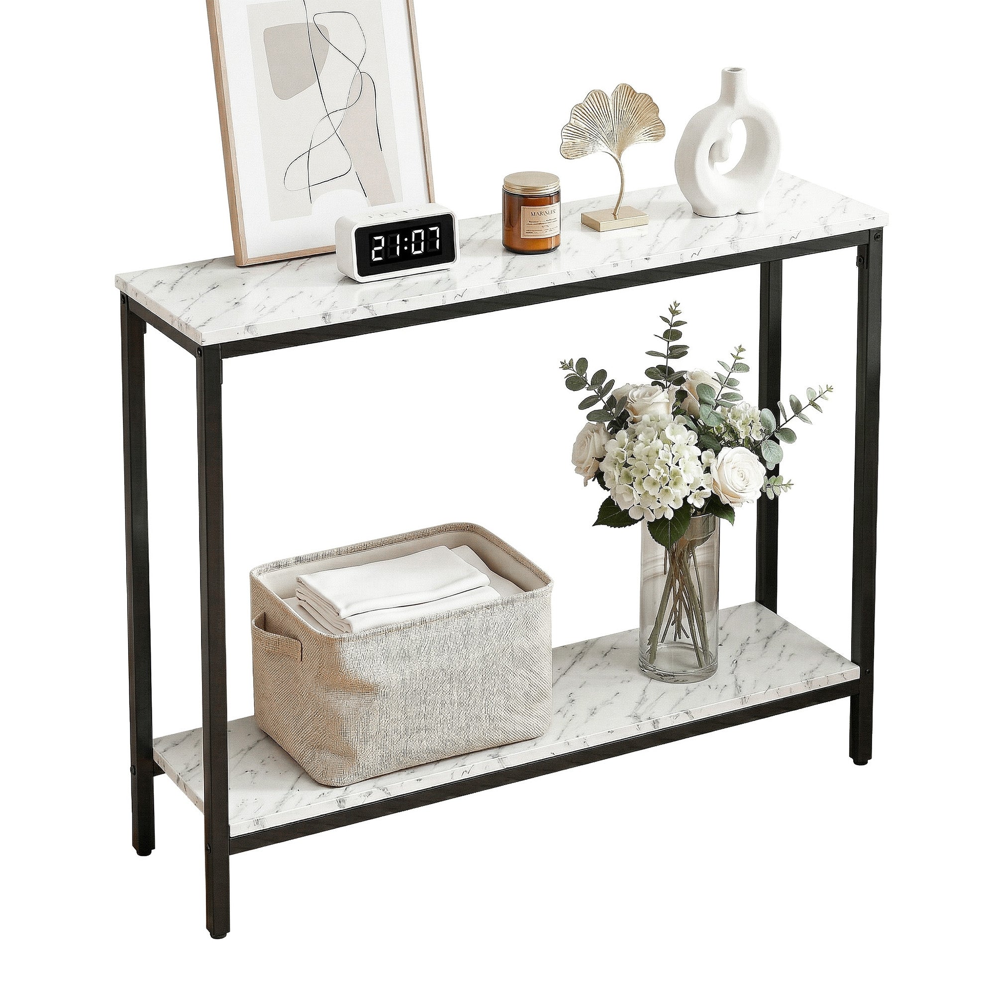 Artiss Console Table Entryway Hallway Display Desk Marble Effect White-Furniture > Living Room > Side Tables-PEROZ Accessories