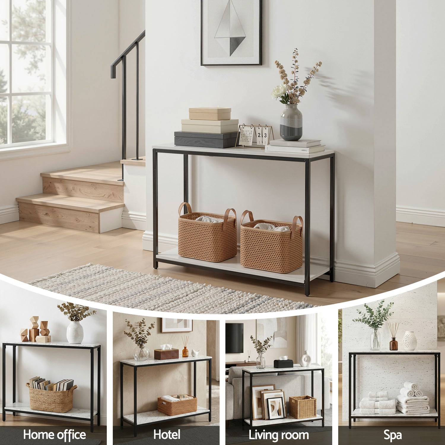Artiss Console Table Entryway Hallway Display Desk Marble Effect White-Furniture > Living Room > Side Tables-PEROZ Accessories