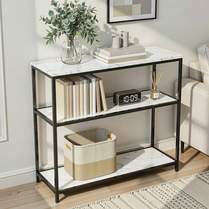 Artiss Console Table Marble Effect 3-Tier Sofa Entryway Side Table 90CM White-Furniture > Living Room > Side Tables-PEROZ Accessories