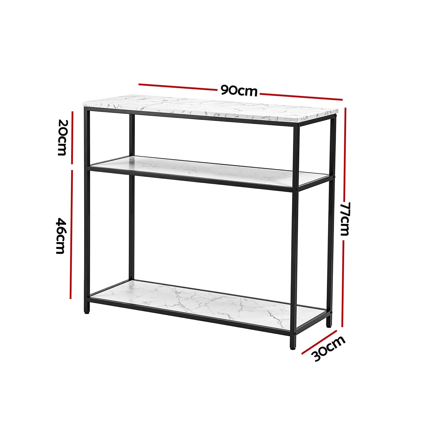 Artiss Console Table Marble Effect 3-Tier Sofa Entryway Side Table 90CM White-Furniture > Living Room > Side Tables-PEROZ Accessories
