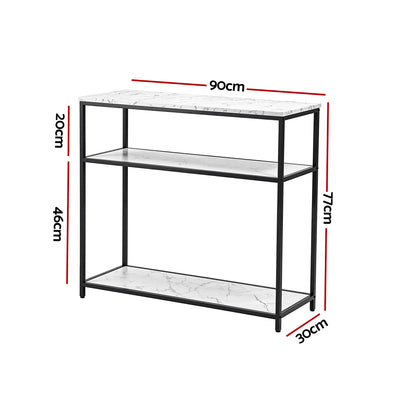 Artiss Console Table Marble Effect 3-Tier Sofa Entryway Side Table 90CM White-Furniture > Living Room > Side Tables-PEROZ Accessories