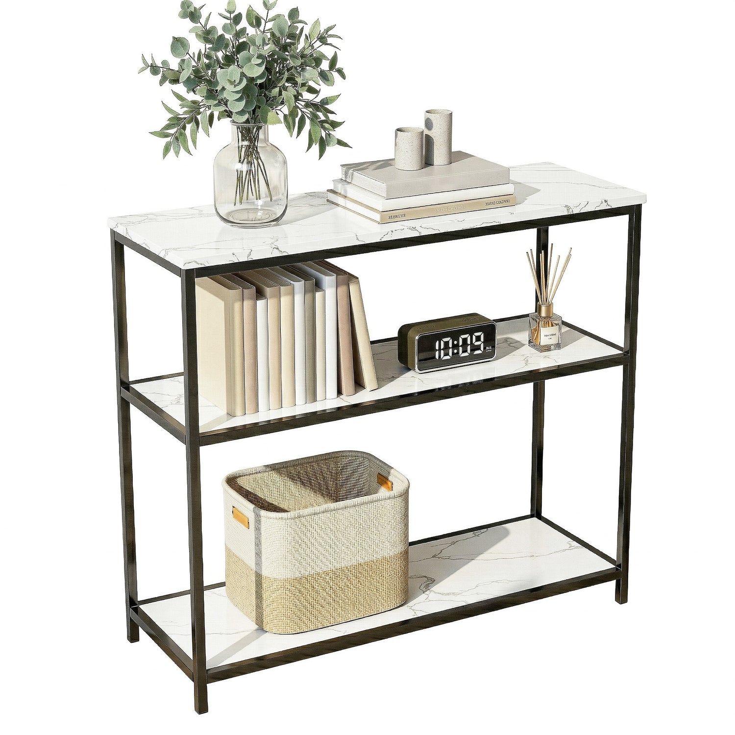 Artiss Console Table Marble Effect 3-Tier Sofa Entryway Side Table 90CM White-Furniture > Living Room > Side Tables-PEROZ Accessories