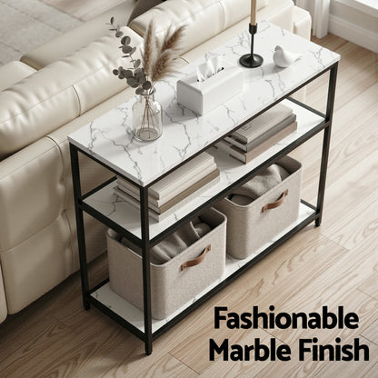 Artiss Console Table Marble Effect 3-Tier Sofa Entryway Side Table 90CM White-Furniture > Living Room > Side Tables-PEROZ Accessories