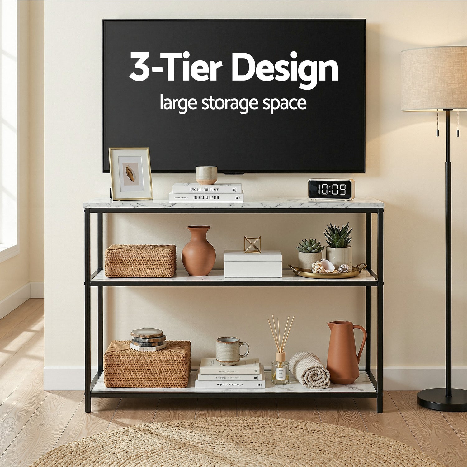 Artiss Console Table Marble Effect 3-Tier Sofa Entryway Side Table 90CM White-Furniture > Living Room > Side Tables-PEROZ Accessories