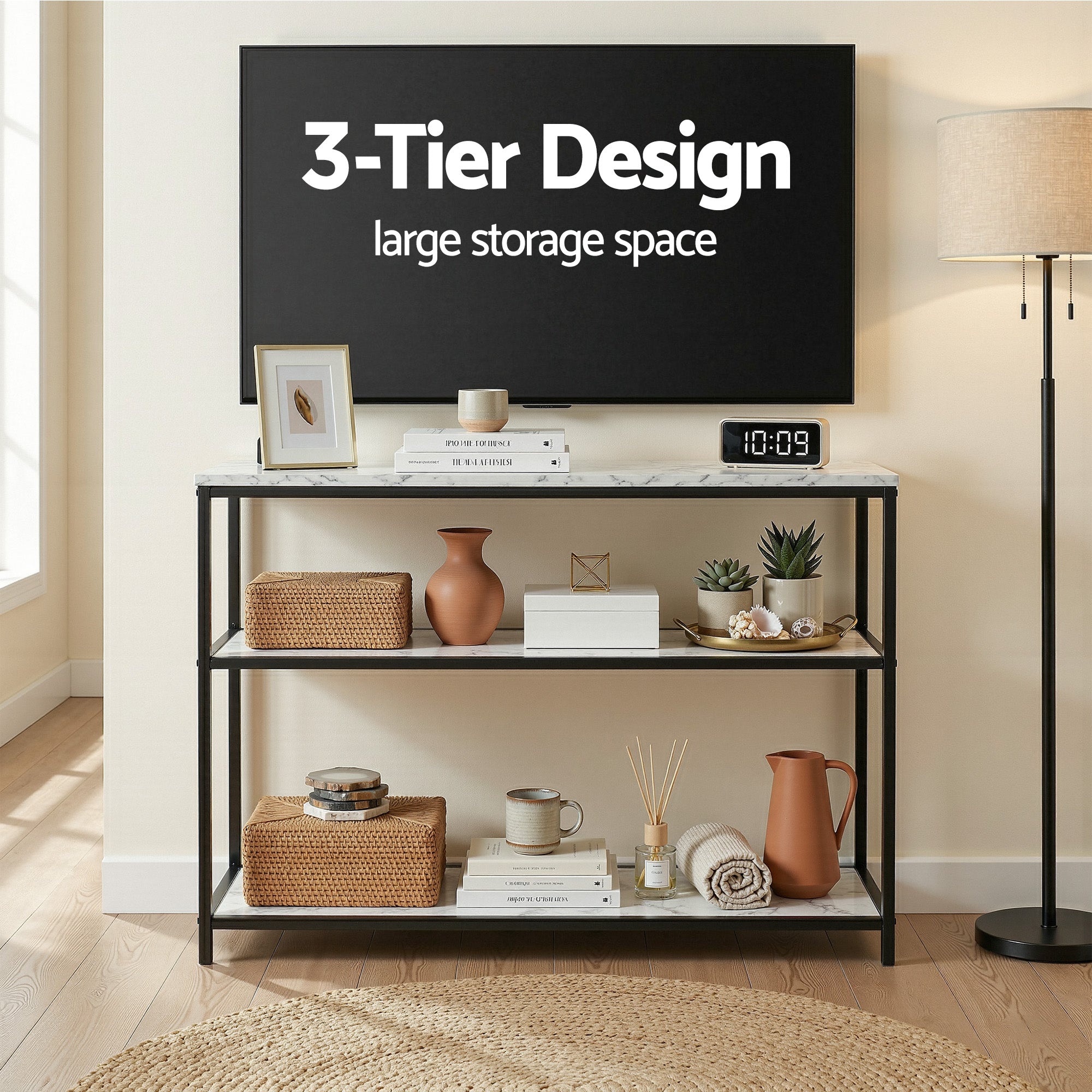 Artiss Console Table Marble Effect 3-Tier Sofa Entryway Side Table 90CM White-Furniture > Living Room > Side Tables-PEROZ Accessories