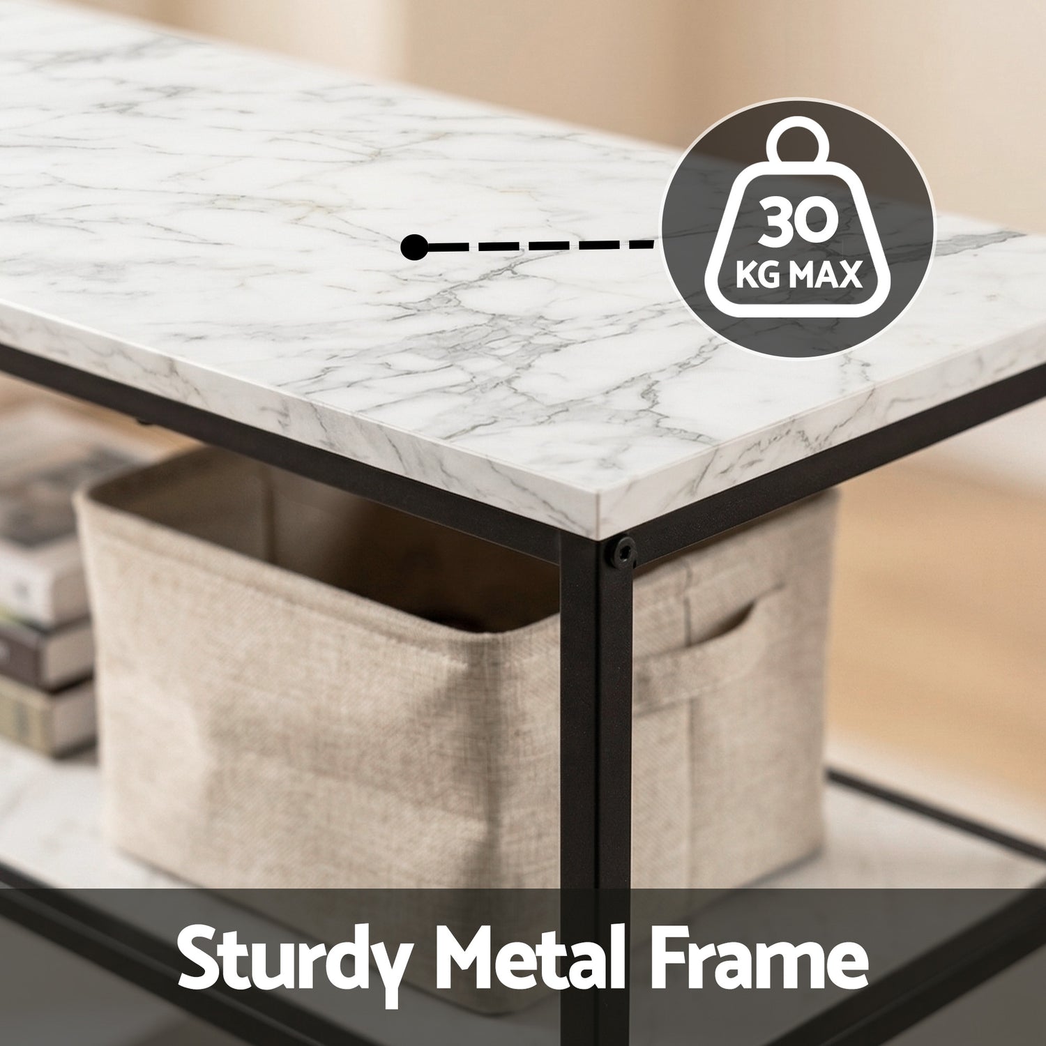 Artiss Console Table Marble Effect 3-Tier Sofa Entryway Side Table 90CM White-Furniture > Living Room > Side Tables-PEROZ Accessories