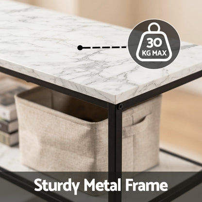 Artiss Console Table Marble Effect 3-Tier Sofa Entryway Side Table 90CM White-Furniture > Living Room > Side Tables-PEROZ Accessories