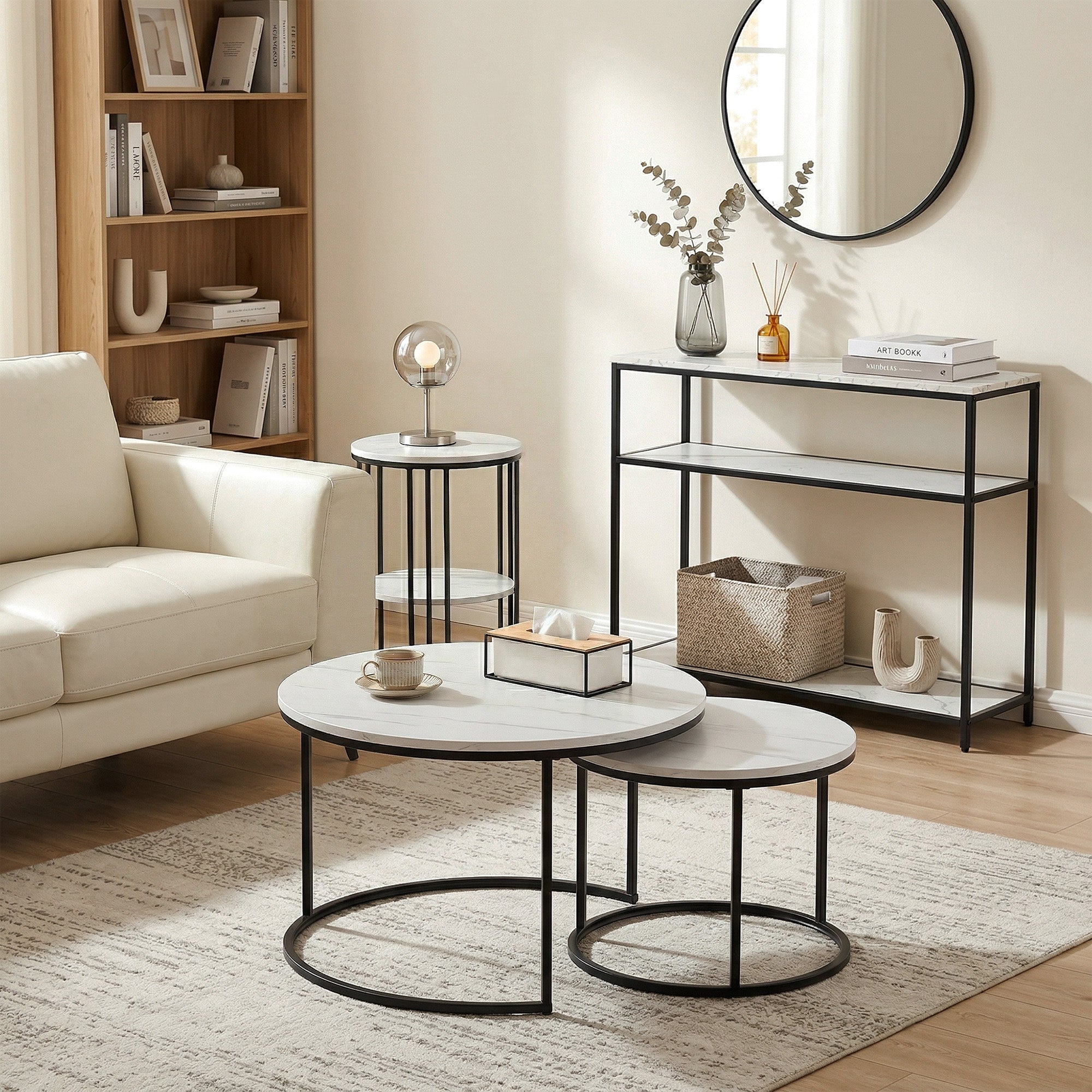 Artiss Console Table Marble Effect 3-Tier Sofa Entryway Side Table 90CM White-Furniture > Living Room > Side Tables-PEROZ Accessories