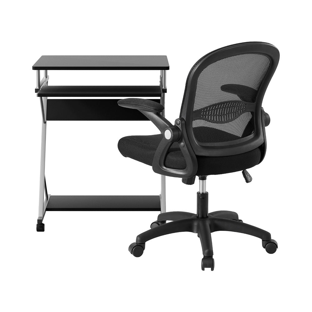 Artiss Computer Desk Mesh Office Chair Set Desks with Keyboard Shelf Try Black-Furniture &gt; Office &gt; Desks-PEROZ Accessories