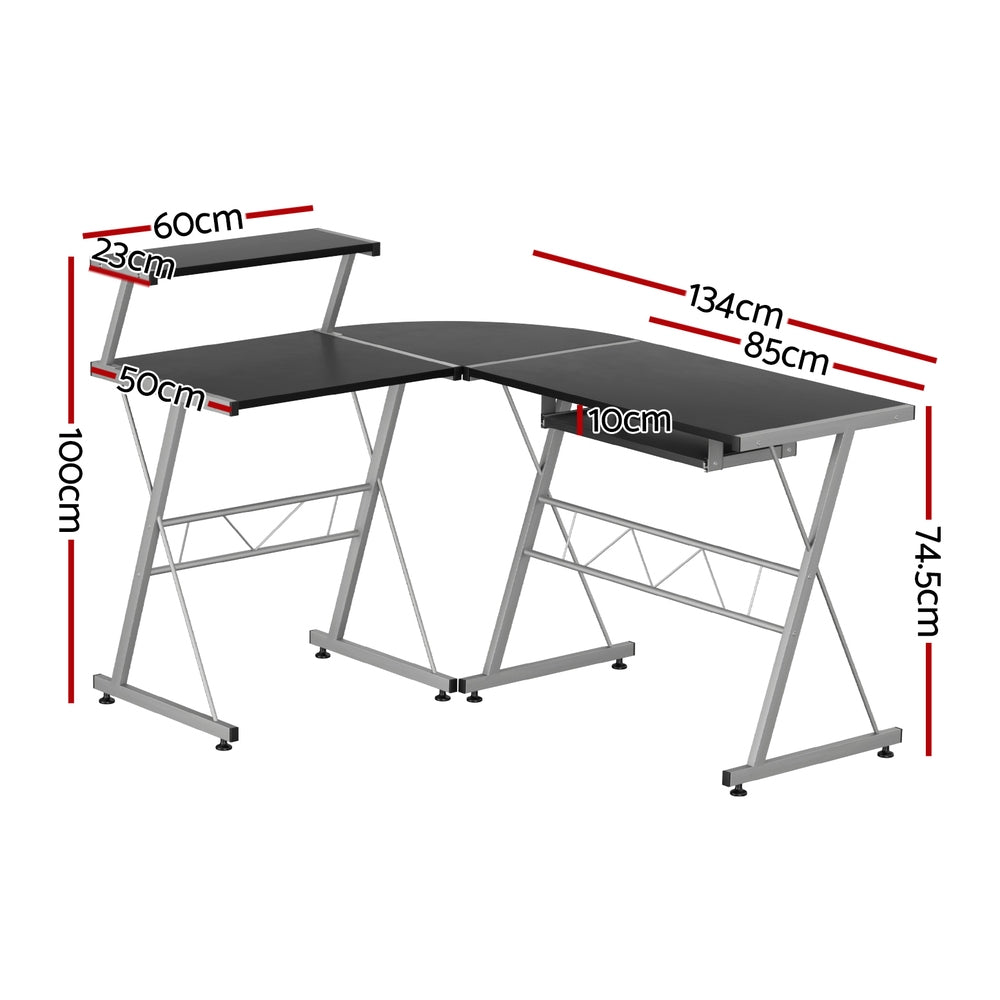 Artiss Computer Desk L-Shape Keyboard Tray Shelf Black-Furniture &gt; Office-PEROZ Accessories