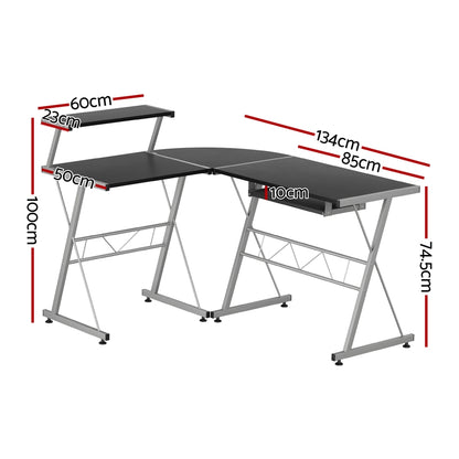 Artiss Computer Desk L-Shape Keyboard Tray Shelf Black-Furniture &gt; Office-PEROZ Accessories