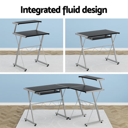 Artiss Computer Desk L-Shape Keyboard Tray Shelf Black-Furniture &gt; Office-PEROZ Accessories